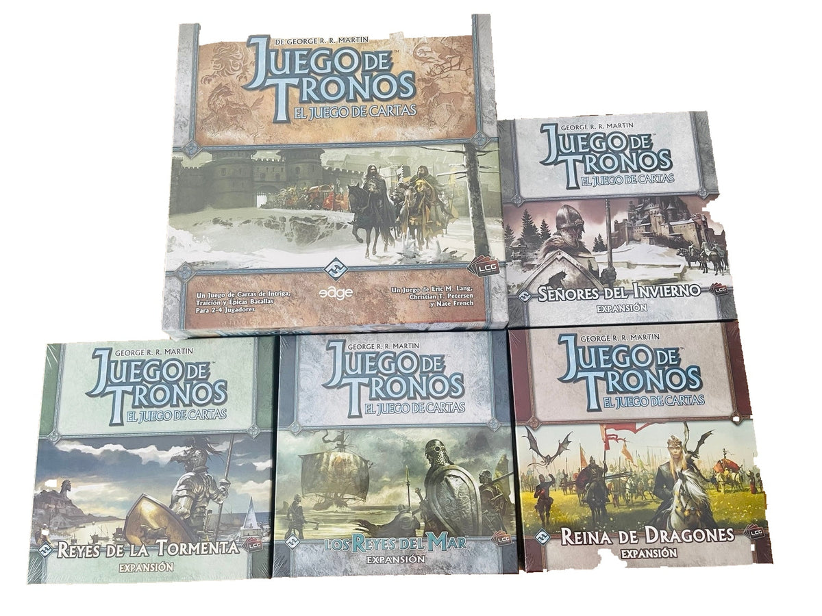 Vista del lote completo de Juego de Tronos LCG · fondo blanco