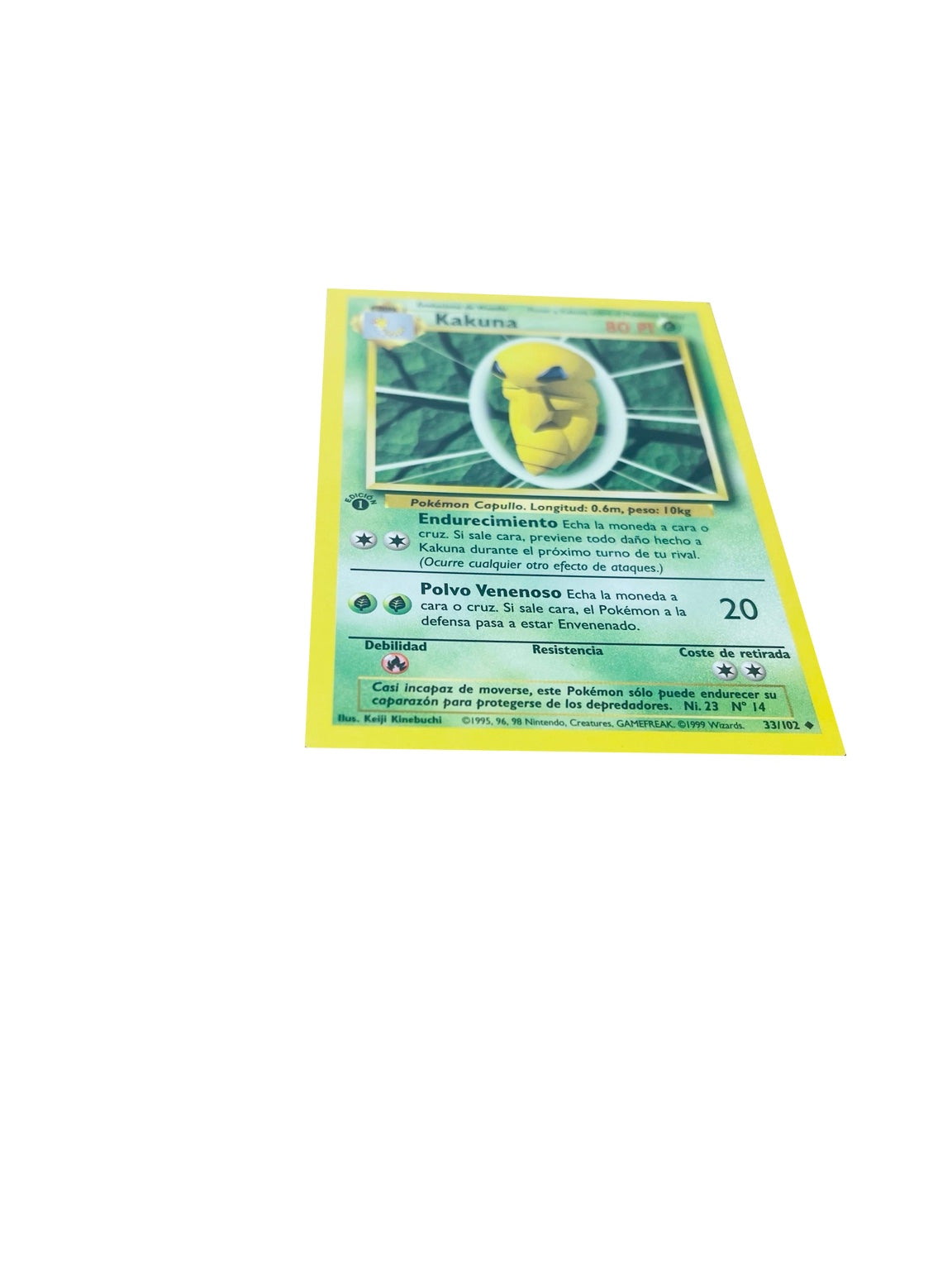 Pokémon Base Set 1.ª Edición ES | Kakuna · anverso real sobre fondo blanco
