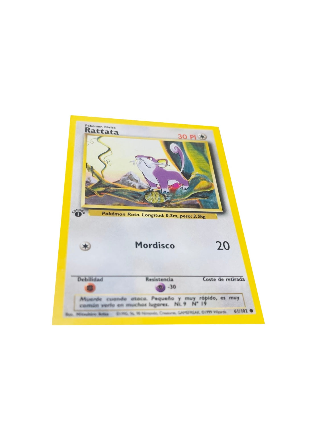Pokémon Base Set 1.ª Edición ES | Rattata · anverso real sobre fondo blanco