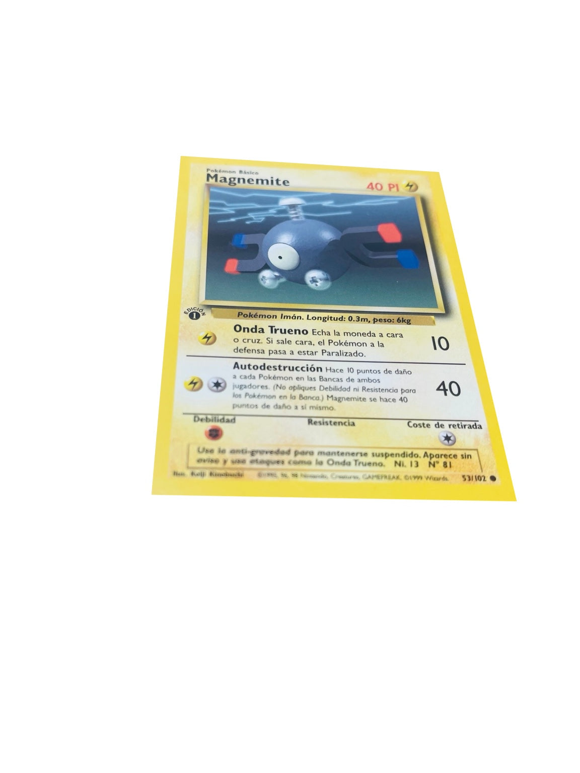 Pokémon Base Set 1.ª Edición ES | Magnemite · anverso real sobre fondo blanco