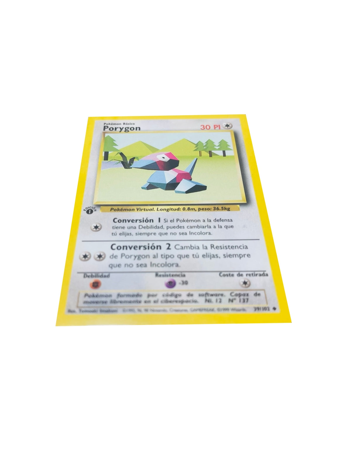 Pokémon Base Set 1.ª Edición ES | Porygon · anverso real sobre fondo blanco